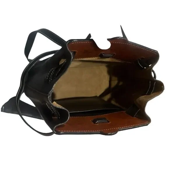 LOEWE Black Bicolor Whiskey Brown Small Lazo Bucket Bag Auth - Picture 14 of 14